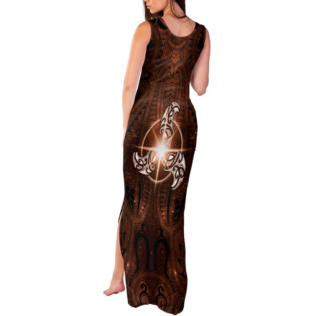 New Zealand Matariki Tupuanuku Tank Maxi Dress Maori Moko Brown Galaxy