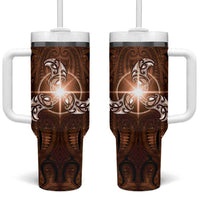 New Zealand Matariki Tupuanuku Tumbler With Handle Maori Moko Brown Galaxy LT05 One Size: 40 oz Brown - Polynesian Pride
