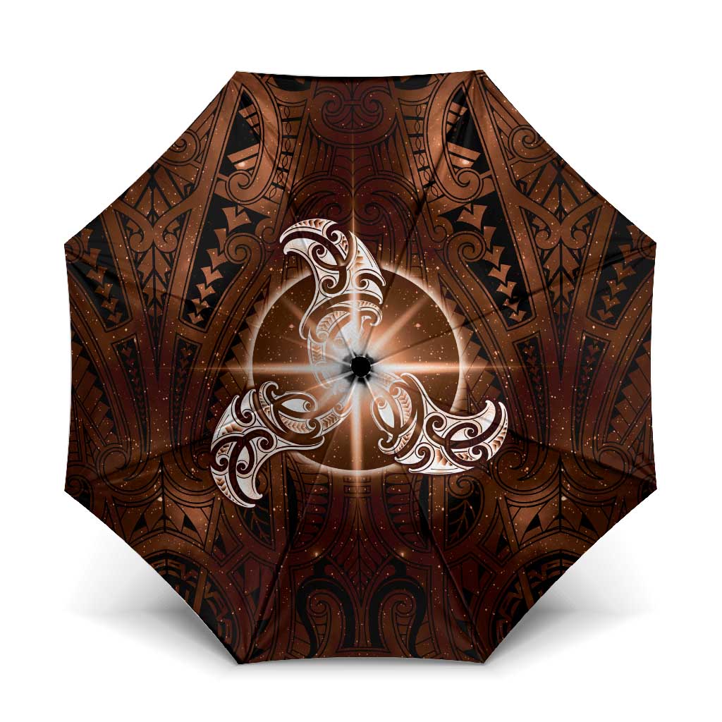 New Zealand Matariki Tupuanuku Umbrella Maori Moko Brown Galaxy LT05 One Size Folded 11.42 inch Opened Diameter 37.4 inch Brown - Polynesian Pride