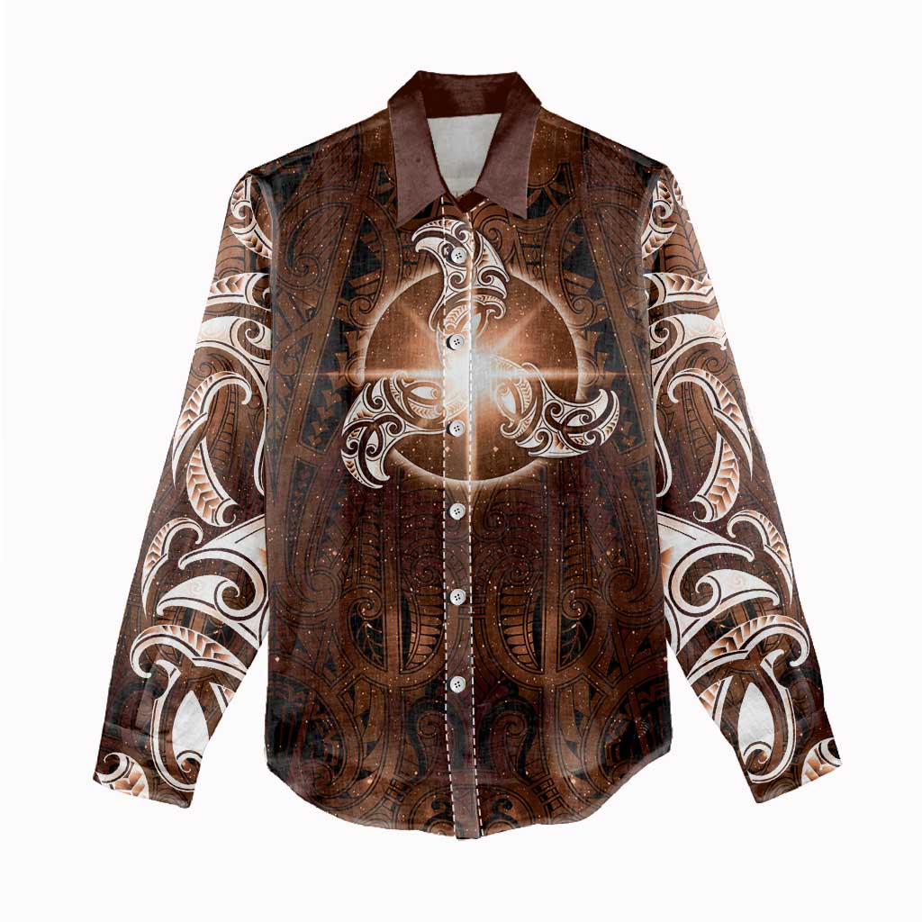 New Zealand Matariki Tupuanuku Women Casual Shirt Maori Moko Brown Galaxy LT05 - Polynesian Pride