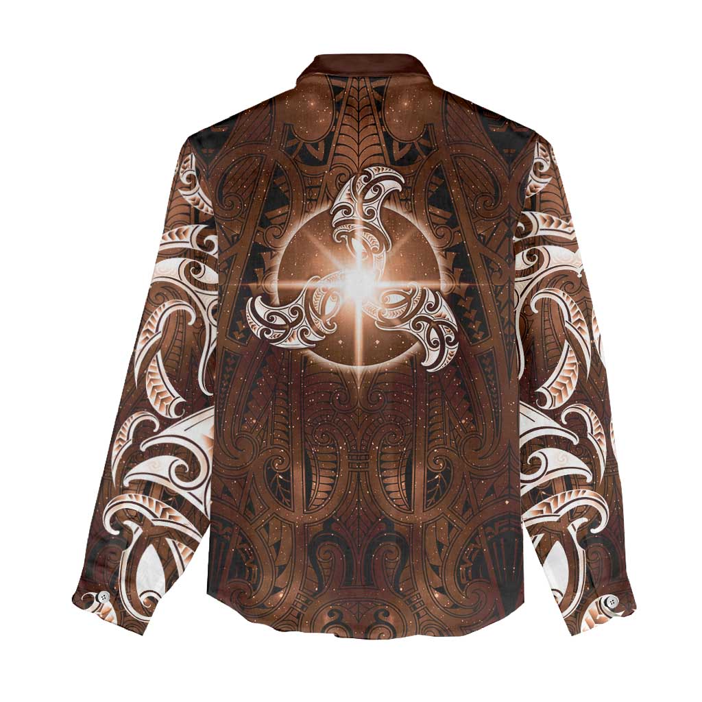 New Zealand Matariki Tupuanuku Women Casual Shirt Maori Moko Brown Galaxy LT05 - Polynesian Pride
