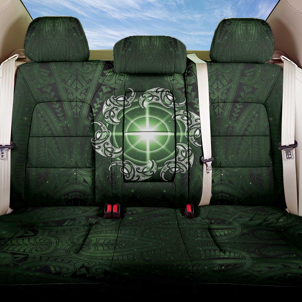 New Zealand Matariki Tupuarangi Back Car Seat Cover Maori Moko Green Galaxy LT05 One Size Green - Polynesian Pride