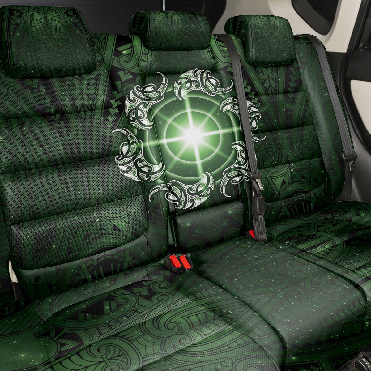 New Zealand Matariki Tupuarangi Back Car Seat Cover Maori Moko Green Galaxy LT05 - Polynesian Pride