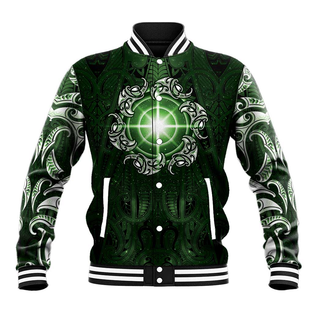 New Zealand Matariki Tupuarangi Baseball Jacket Maori Moko Green Galaxy