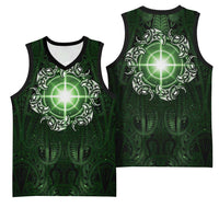 New Zealand Matariki Tupuarangi Basketball Jersey Maori Moko Green Galaxy LT05 - Polynesian Pride