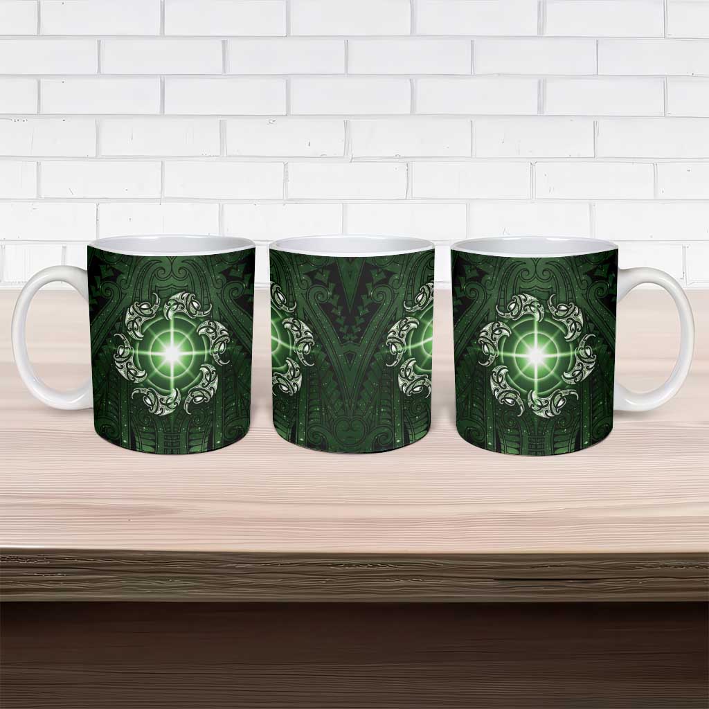 New Zealand Matariki Tupuarangi Ceramic Mug Maori Moko Green Galaxy