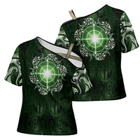 New Zealand Matariki Tupuarangi Cross Shoulder Shirt Maori Moko Green Galaxy LT05 - Polynesian Pride