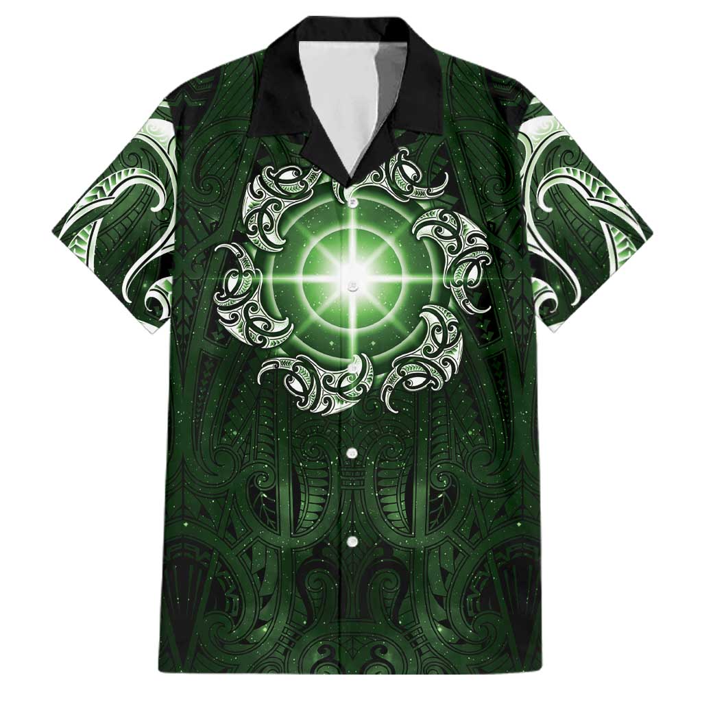 New Zealand Matariki Tupuarangi Family Matching Mermaid Dress and Hawaiian Shirt Maori Moko Green Galaxy LT05 Dad's Shirt - Short Sleeve Green - Polynesian Pride