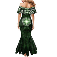 New Zealand Matariki Tupuarangi Family Matching Mermaid Dress and Hawaiian Shirt Maori Moko Green Galaxy LT05 - Polynesian Pride