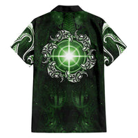 New Zealand Matariki Tupuarangi Family Matching Off Shoulder Maxi Dress and Hawaiian Shirt Maori Moko Green Galaxy LT05 - Polynesian Pride