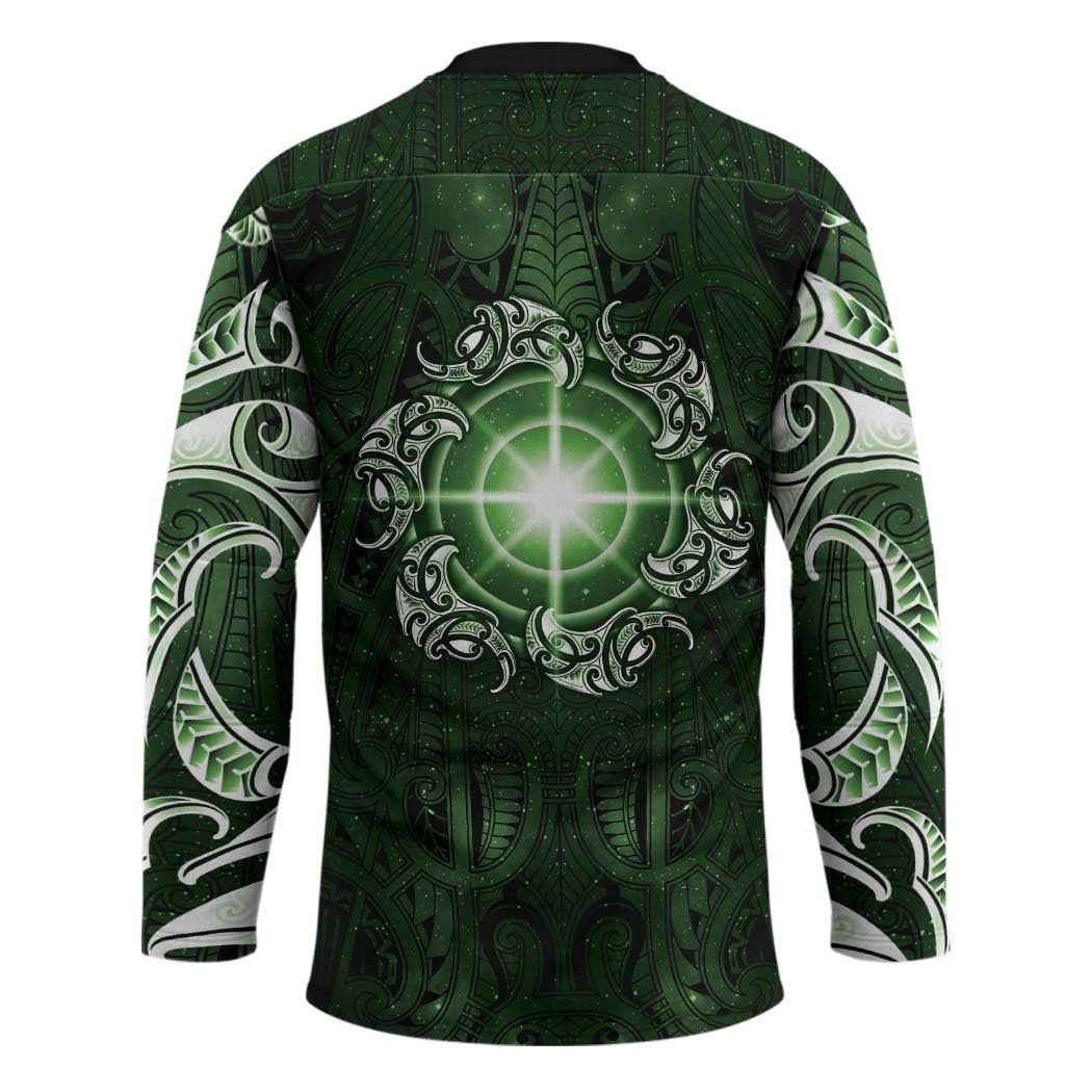 New Zealand Matariki Tupuarangi Hockey Jersey Maori Moko Green Galaxy LT05 - Polynesian Pride