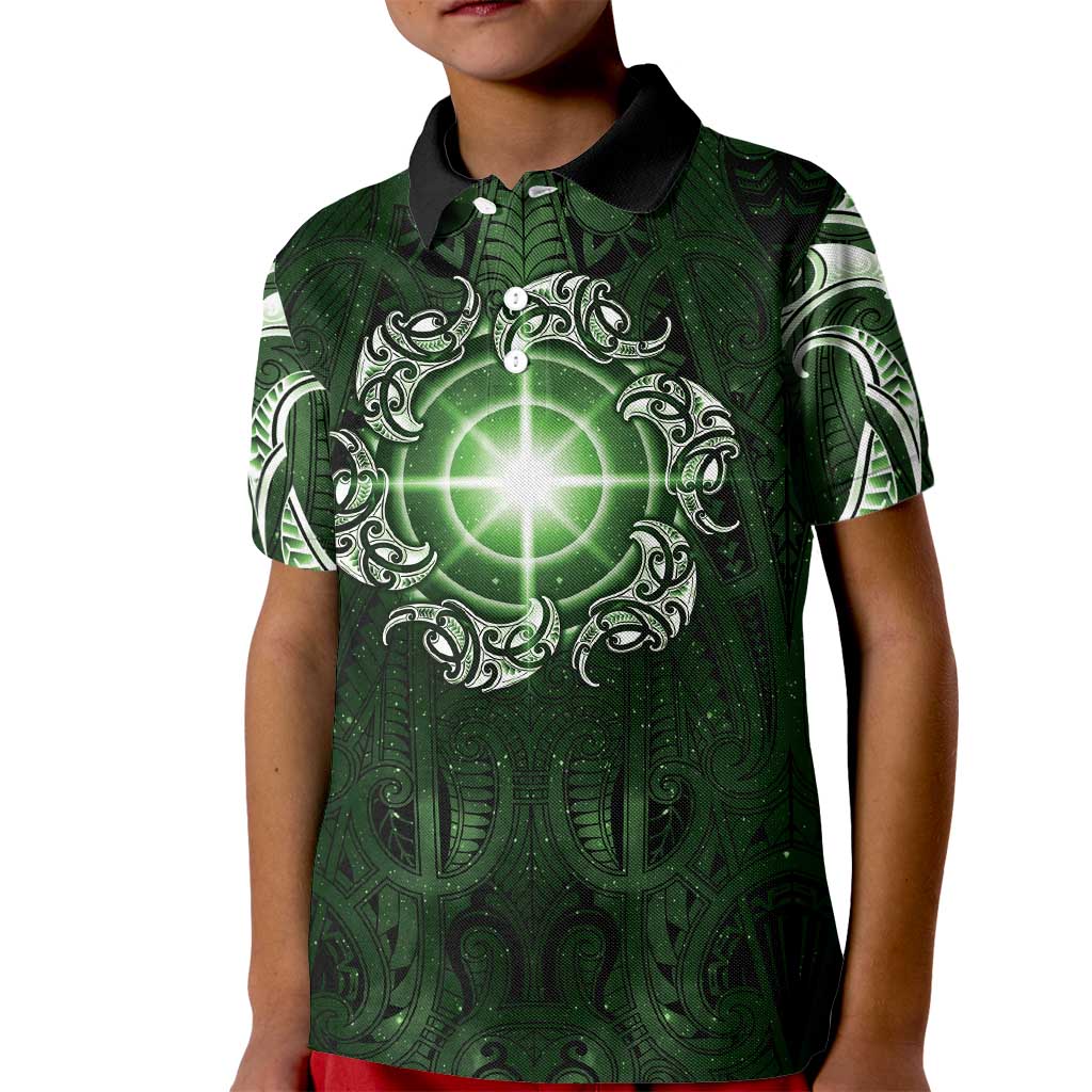 New Zealand Matariki Tupuarangi Kid Polo Shirt Maori Moko Green Galaxy LT05 Kid Green - Polynesian Pride