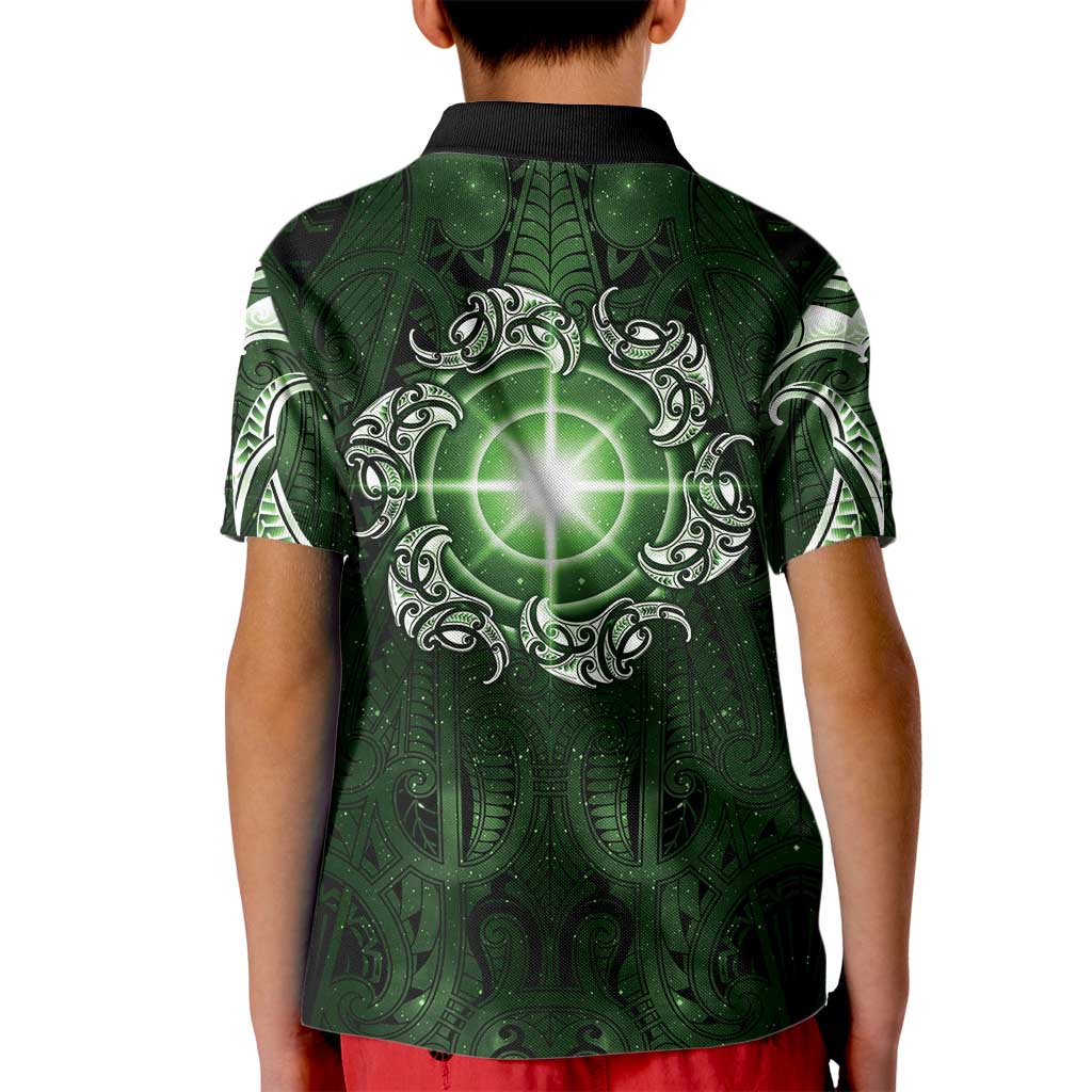 New Zealand Matariki Tupuarangi Kid Polo Shirt Maori Moko Green Galaxy LT05 - Polynesian Pride