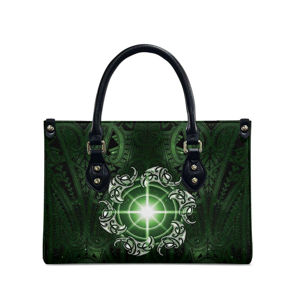 New Zealand Matariki Tupuarangi Leather Bag Maori Moko Green Galaxy LT05 - Polynesian Pride