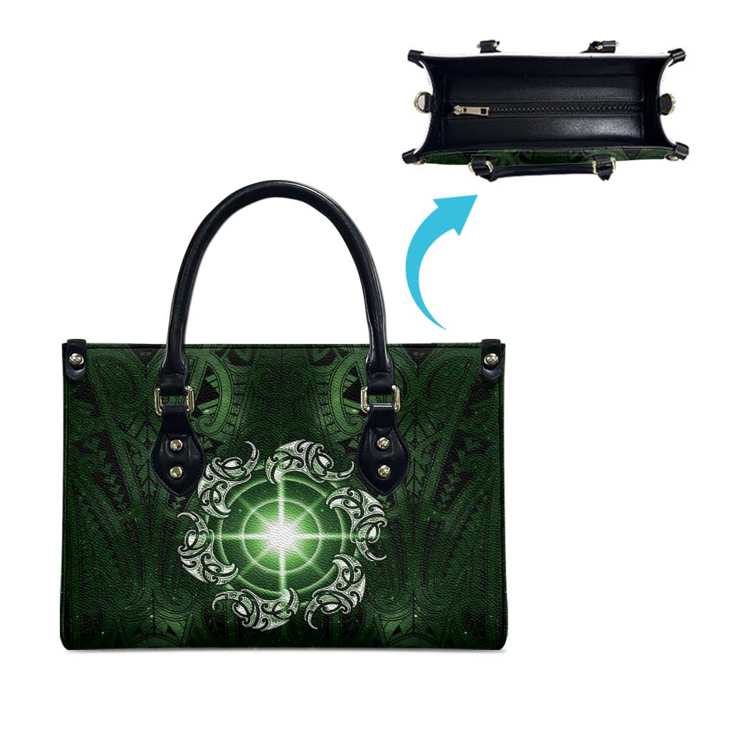 New Zealand Matariki Tupuarangi Leather Bag Maori Moko Green Galaxy LT05 - Polynesian Pride