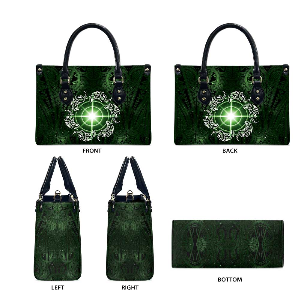 New Zealand Matariki Tupuarangi Leather Bag Maori Moko Green Galaxy LT05 - Polynesian Pride