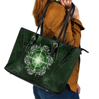 New Zealand Matariki Tupuarangi Leather Tote Bag Maori Moko Green Galaxy LT05 - Polynesian Pride