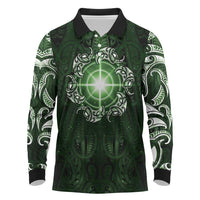 New Zealand Matariki Tupuarangi Long Sleeve Polo Shirt Maori Moko Green Galaxy