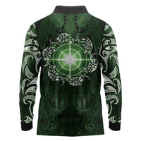 New Zealand Matariki Tupuarangi Long Sleeve Polo Shirt Maori Moko Green Galaxy