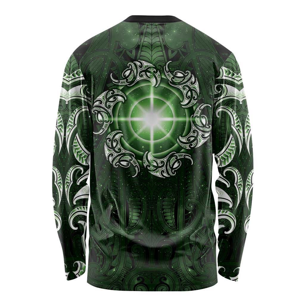 New Zealand Matariki Tupuarangi Long Sleeve Shirt Maori Moko Green Galaxy LT05 - Polynesian Pride