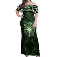 New Zealand Matariki Tupuarangi Off Shoulder Maxi Dress Maori Moko Green Galaxy LT05 Women Green - Polynesian Pride
