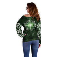 New Zealand Matariki Tupuarangi Off Shoulder Sweater Maori Moko Green Galaxy LT05 - Polynesian Pride