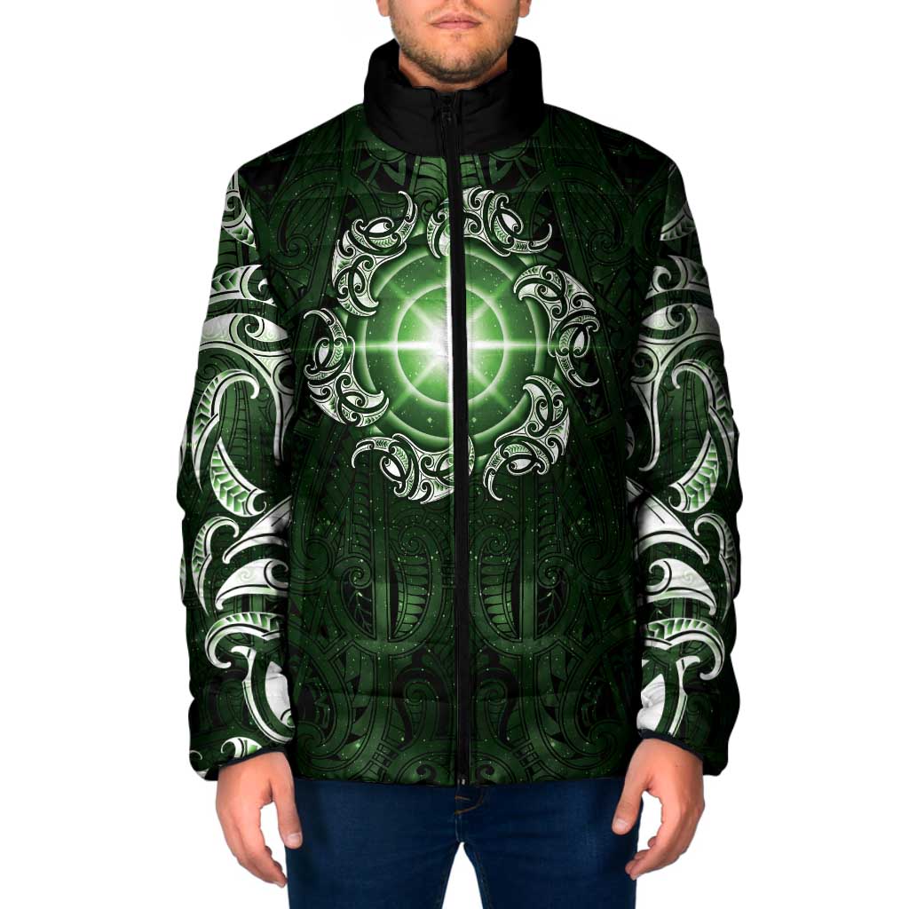 New Zealand Matariki Tupuarangi Padded Jacket Maori Moko Green Galaxy LT05 Men Green - Polynesian Pride
