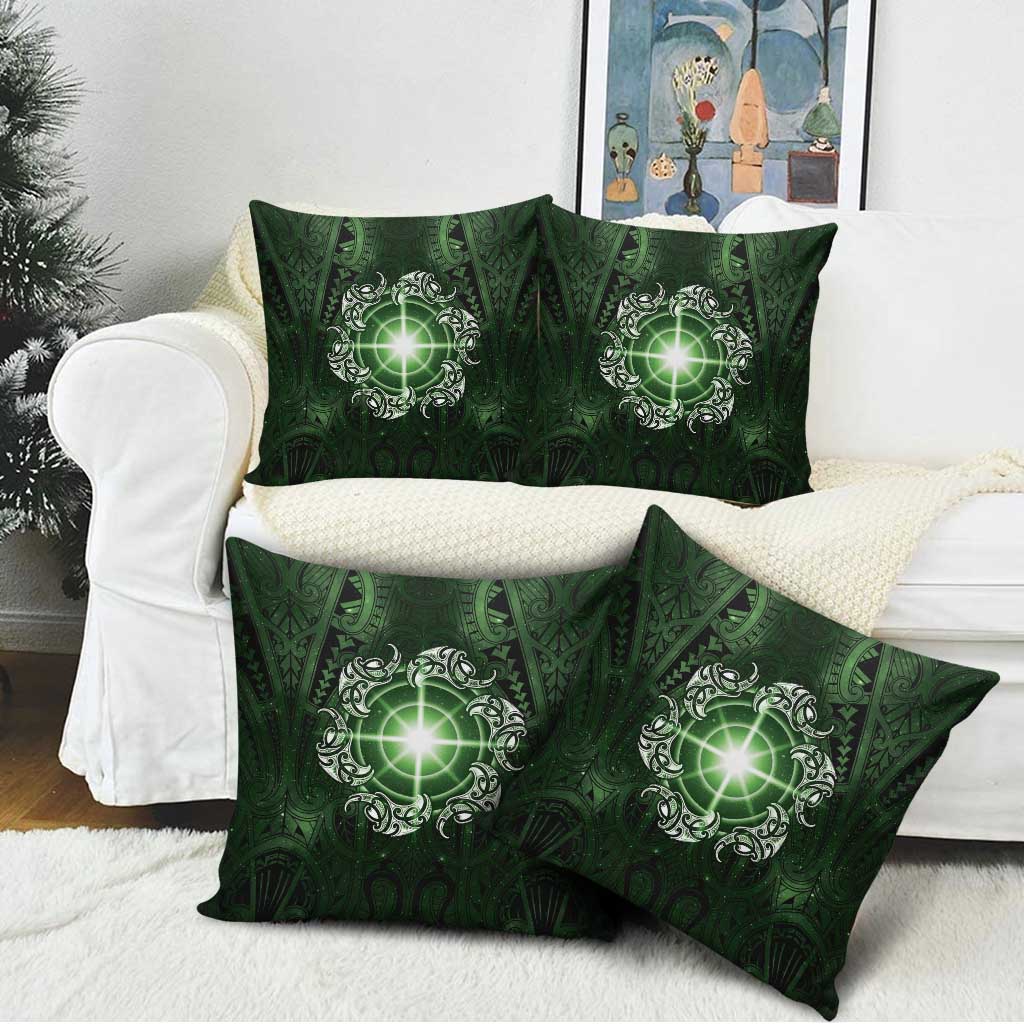 New Zealand Matariki Tupuarangi Pillow Cover Maori Moko Green Galaxy