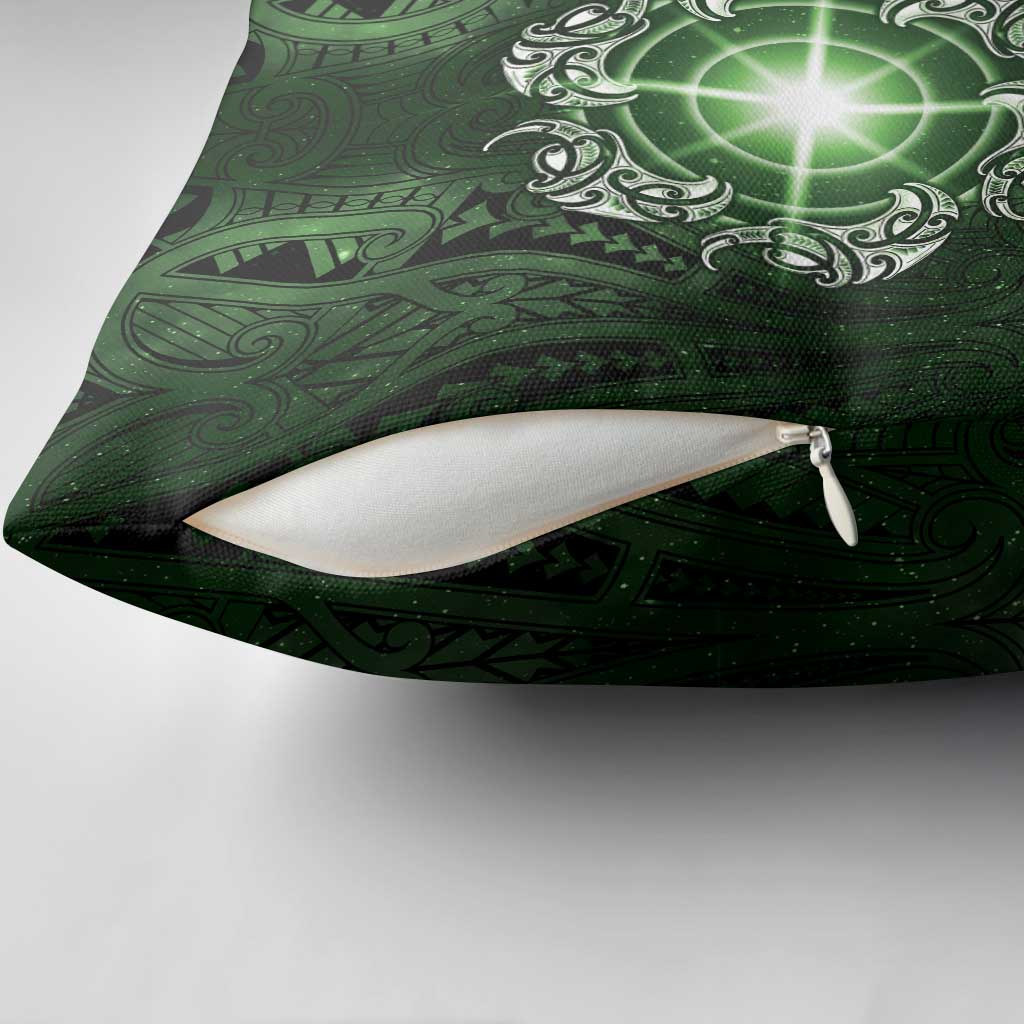 New Zealand Matariki Tupuarangi Pillow Cover Maori Moko Green Galaxy