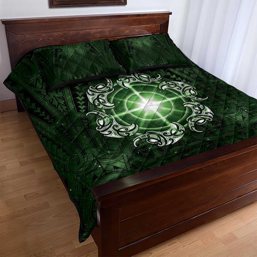 New Zealand Matariki Tupuarangi Quilt Bed Set Maori Moko Green Galaxy LT05 - Polynesian Pride