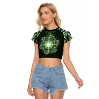New Zealand Matariki Tupuarangi Raglan Cropped T Shirt Maori Moko Green Galaxy LT05 Female Green - Polynesian Pride