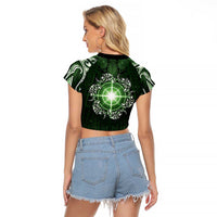 New Zealand Matariki Tupuarangi Raglan Cropped T Shirt Maori Moko Green Galaxy LT05 - Polynesian Pride