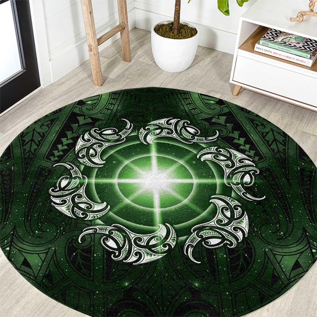 New Zealand Matariki Tupuarangi Round Carpet Maori Moko Green Galaxy LT05 Green - Polynesian Pride