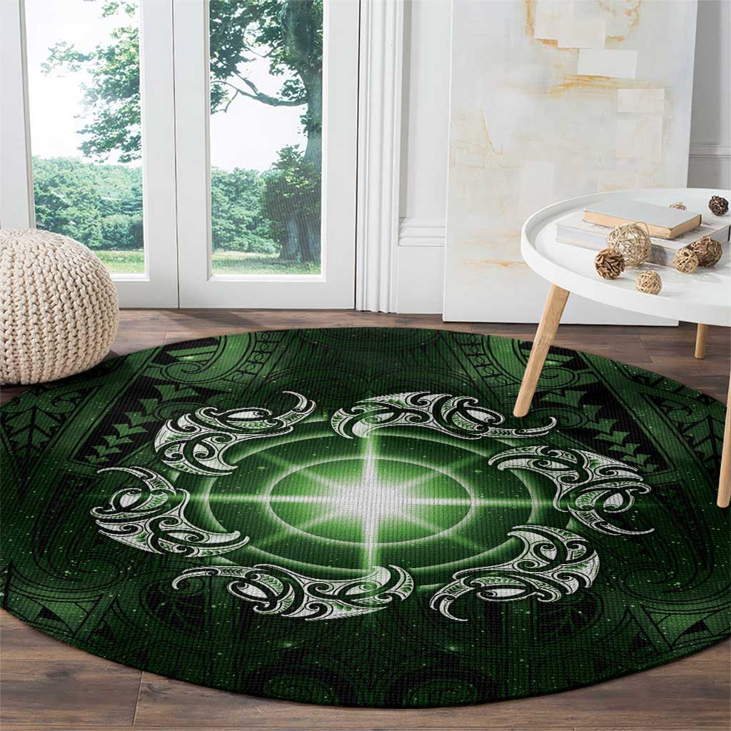 New Zealand Matariki Tupuarangi Round Carpet Maori Moko Green Galaxy LT05 - Polynesian Pride