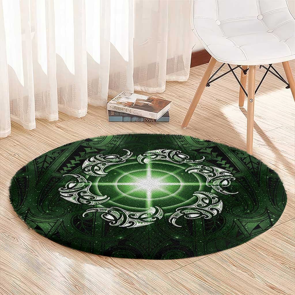 New Zealand Matariki Tupuarangi Round Carpet Maori Moko Green Galaxy LT05 - Polynesian Pride
