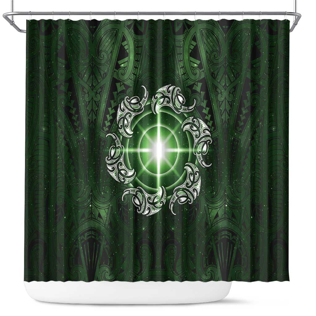 New Zealand Matariki Tupuarangi Shower Curtain Maori Moko Green Galaxy LT05 Green - Polynesian Pride