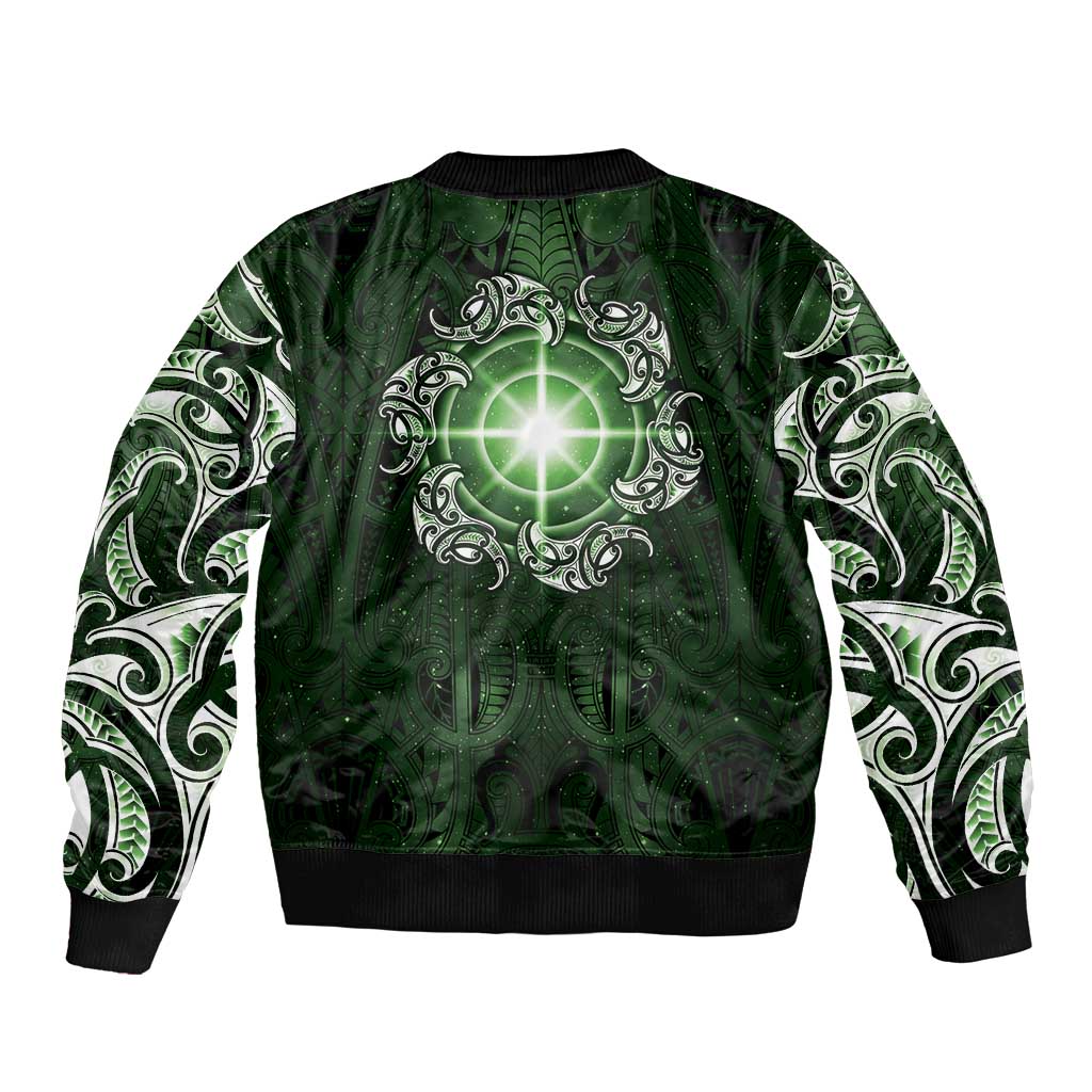 New Zealand Matariki Tupuarangi Sleeve Zip Bomber Jacket Maori Moko Green Galaxy LT05 - Polynesian Pride