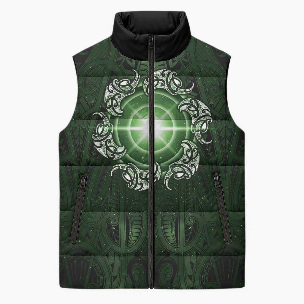 New Zealand Matariki Tupuarangi Sleeveless Puffer Jacket Maori Moko Green Galaxy LT05 Unisex Green - Polynesian Pride