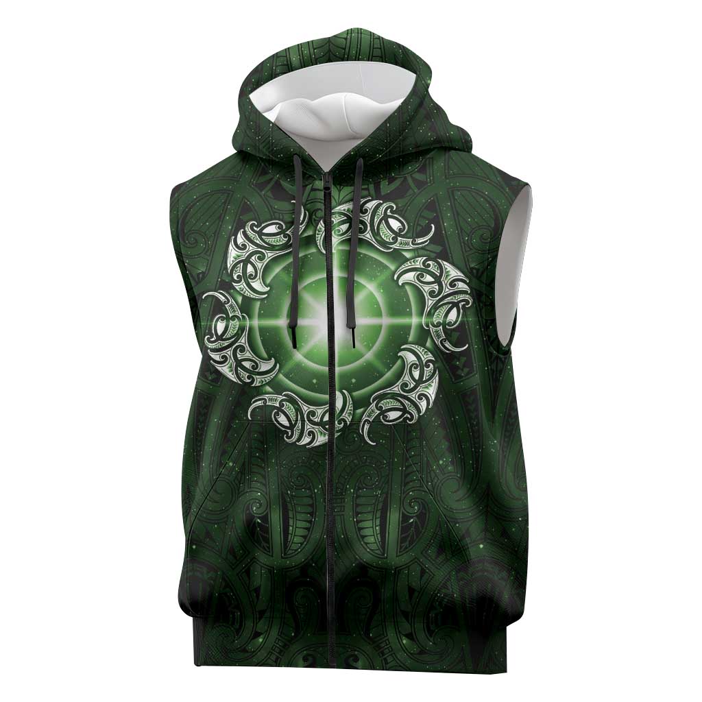 New Zealand Matariki Tupuarangi Sleeveless Zip Hoodie Maori Moko Green Galaxy LT05 Green - Polynesian Pride