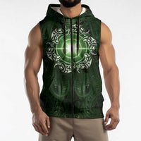 New Zealand Matariki Tupuarangi Sleeveless Zip Hoodie Maori Moko Green Galaxy