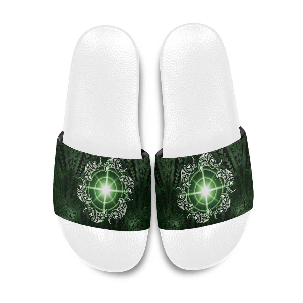 New Zealand Matariki Tupuarangi Slide Sandals Maori Moko Green Galaxy LT05 Green - Polynesian Pride