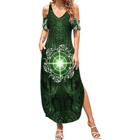 New Zealand Matariki Tupuarangi Summer Maxi Dress Maori Moko Green Galaxy LT05 Women Green - Polynesian Pride