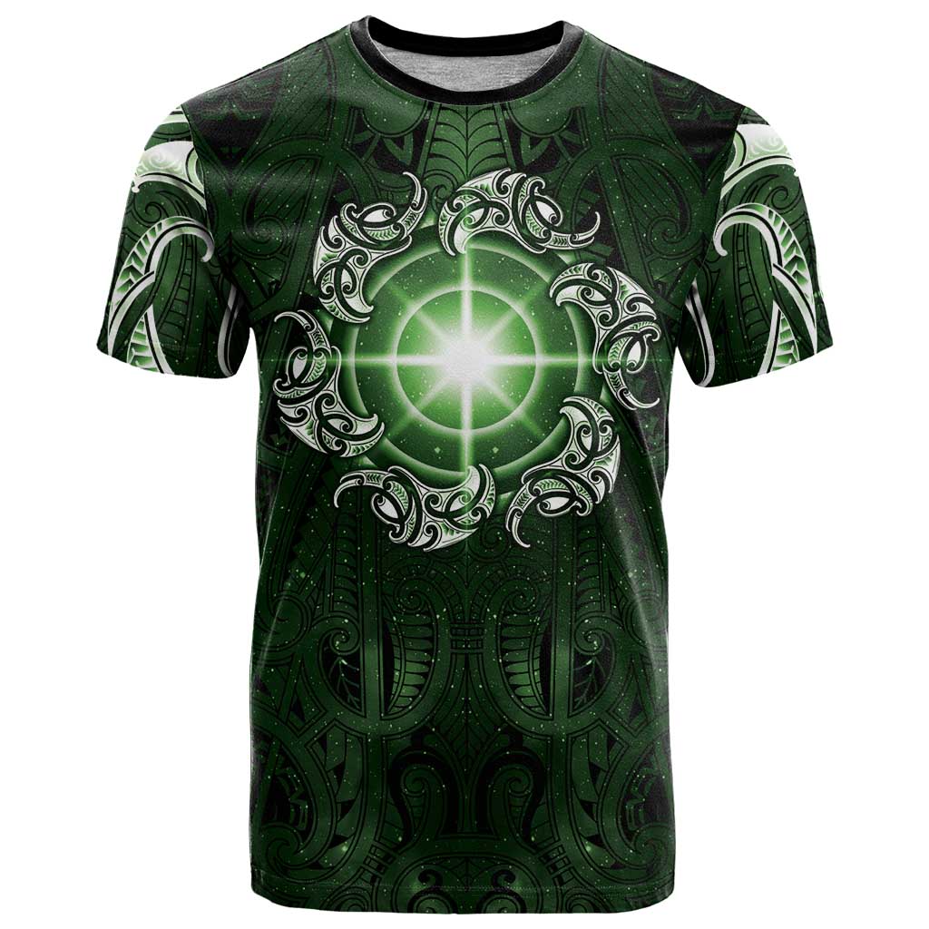 New Zealand Matariki Tupuarangi T Shirt Maori Moko Green Galaxy LT05 Green - Polynesian Pride