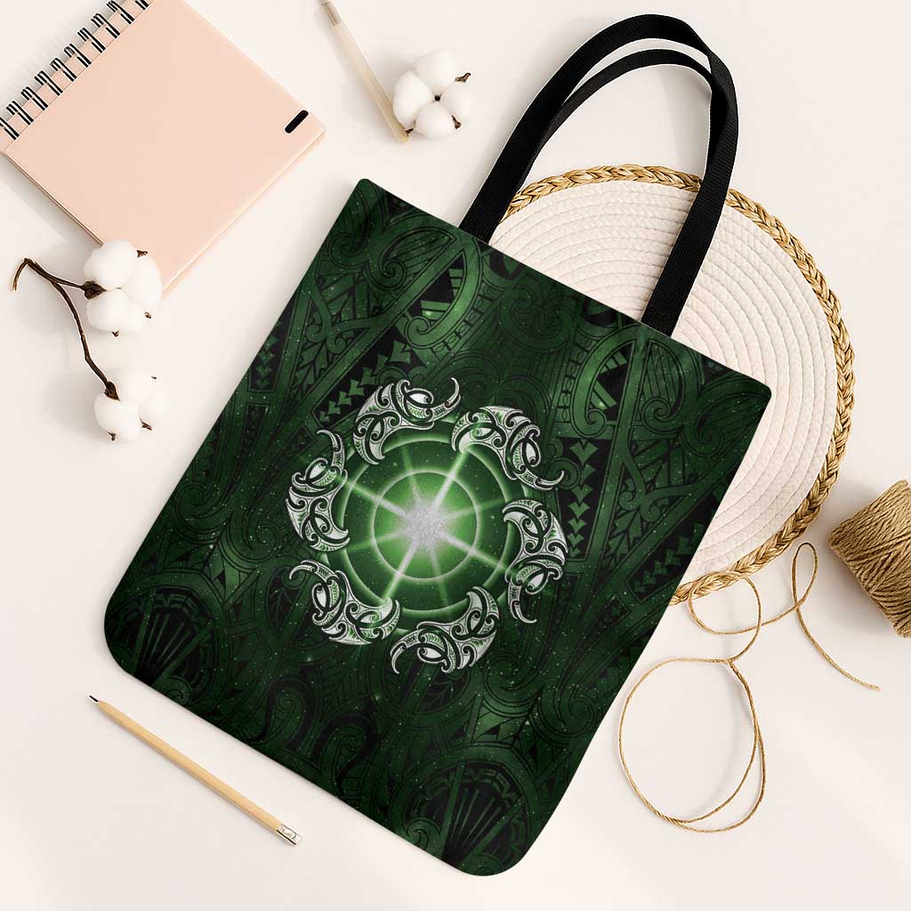 New Zealand Matariki Tupuarangi Tote Bag Maori Moko Green Galaxy LT05 Black Strap One Size Green - Polynesian Pride