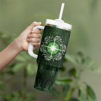 New Zealand Matariki Tupuarangi Tumbler With Handle Maori Moko Green Galaxy LT05 - Polynesian Pride