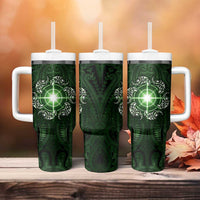 New Zealand Matariki Tupuarangi Tumbler With Handle Maori Moko Green Galaxy LT05 - Polynesian Pride