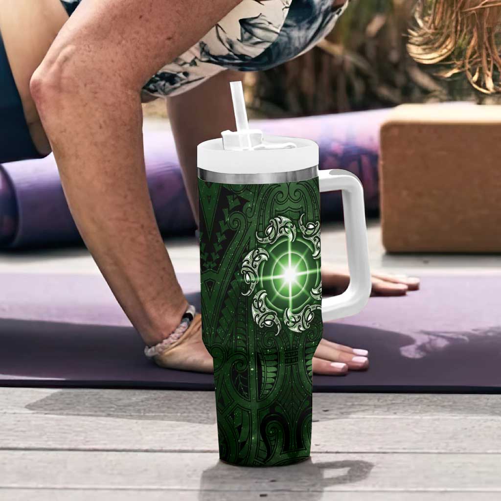 New Zealand Matariki Tupuarangi Tumbler With Handle Maori Moko Green Galaxy LT05 - Polynesian Pride