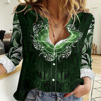 New Zealand Matariki Tupuarangi Women Casual Shirt Maori Moko Green Galaxy LT05 Female Green - Polynesian Pride