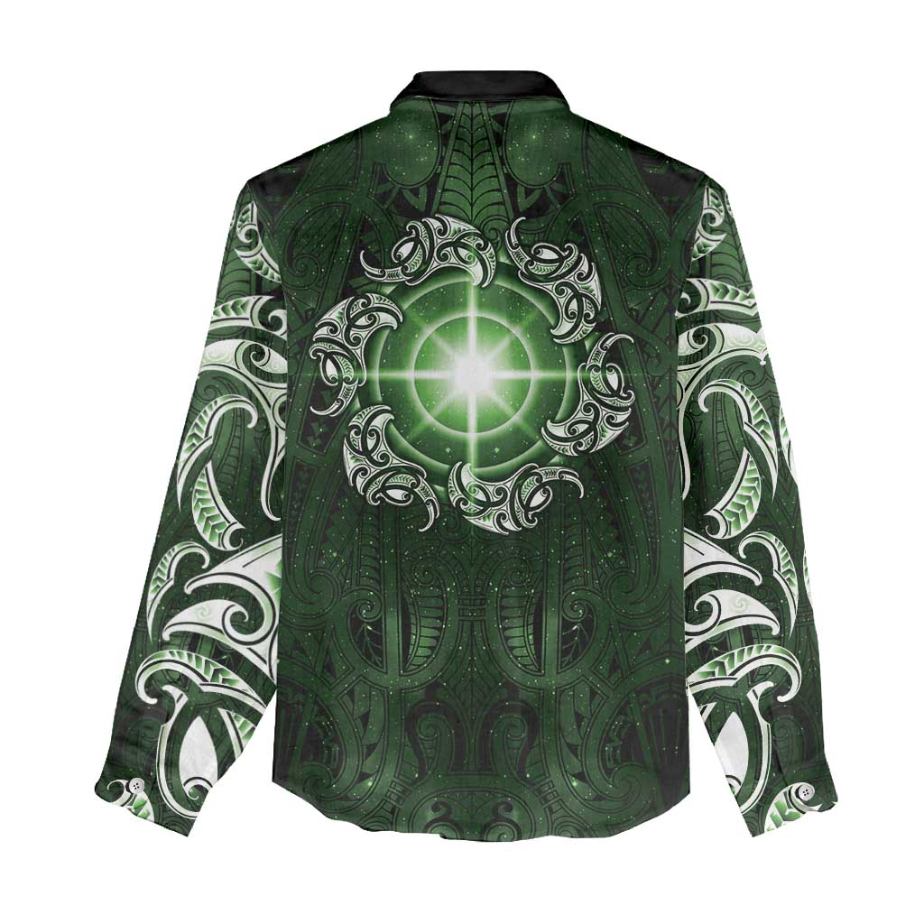 New Zealand Matariki Tupuarangi Women Casual Shirt Maori Moko Green Galaxy LT05 - Polynesian Pride