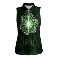 New Zealand Matariki Tupuarangi Women Sleeveless Polo Shirt Maori Moko Green Galaxy LT05 Female Green - Polynesian Pride